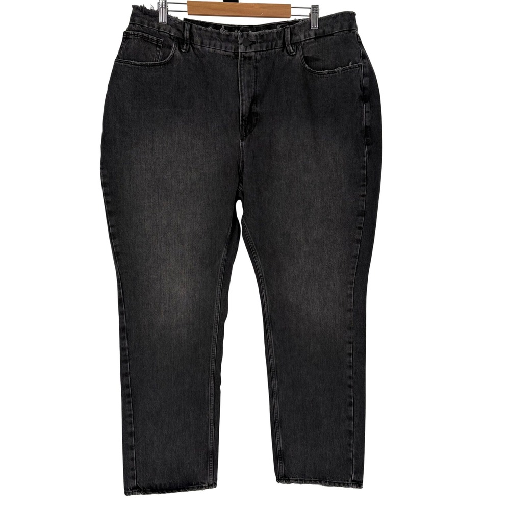 Good American Good Waist Straight Jeans Womens 18 Black High Rise Distressed Hem
